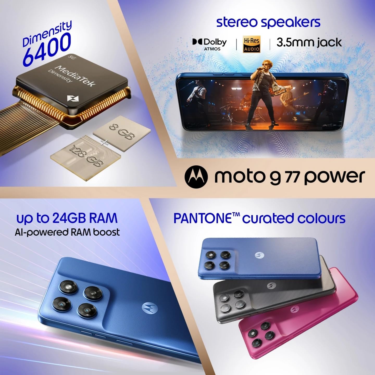 Motorola G77 Power (Pantone Nautical Blue, 8Gb Ram, 128Gb Storage) | Mediatek Dimensity 6400 Octa-Core Processor | 50Mp + 8Mp Ai Dual Rear Camera | 32Mp Front Camera | 6.72-Inch... 4 Motorola G77 Power (Pantone Nautical Blue, 8Gb Ram, 128Gb Storage) | Mediatek Dimensity 6400 Octa-Core Processor | 50Mp + 8Mp Ai Dual Rear Camera | 32Mp Front Camera | 6.72-Inch...