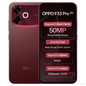 Oppo F33 Pro 5G Smartphone (8GB RAM, 256GB Storage, Passion Red) |50MP Ultrawide Selfie Camera|7000 mAh Long Battery Life | 80W Fast Charging-with No Cost EMI/Bank Offers