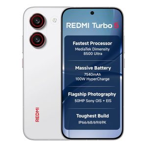 REDMI Turbo 5 (8GB + 256GB) Turbo White | MediaTek Dimensity 8500 Ultra | Mega 7540mAh Battery | 100W HyperCharge | Compact 16.75cm(6.9) 120Hz Display | 50MP Sony OIS Camera